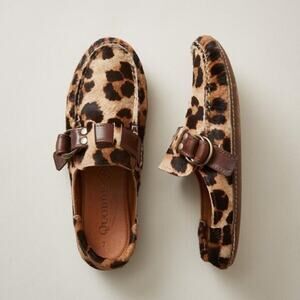 Quoddy 8 Ring Mule in leopard calf hair brown leather strap Loafer Slip On